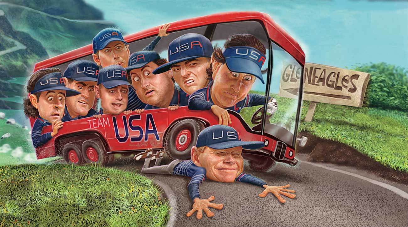 Phil Mickelson Tom Watson Gleneagles Ryder Cup bus