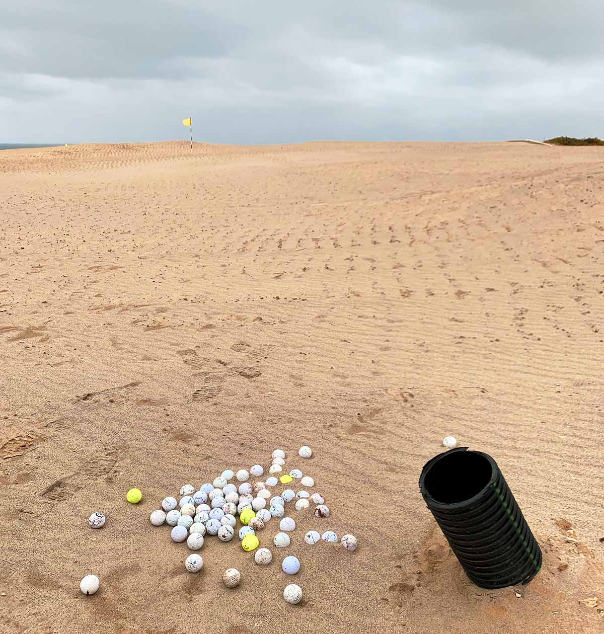 On the 16th green, there’s a collection of golf balls that’ve been extracted from the beloved Bally Bandon Sheep Ranch.