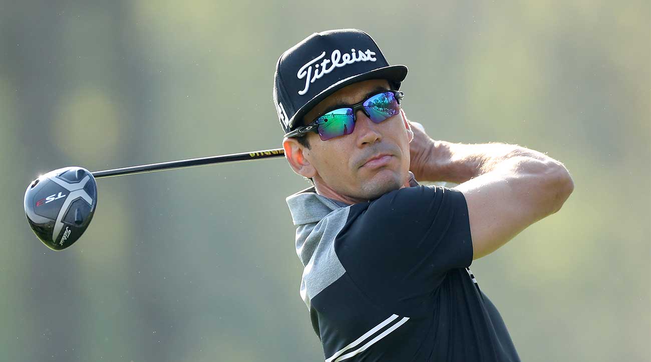 Rafa Cabrera Bello hits a tee shot during the PGA Championship.