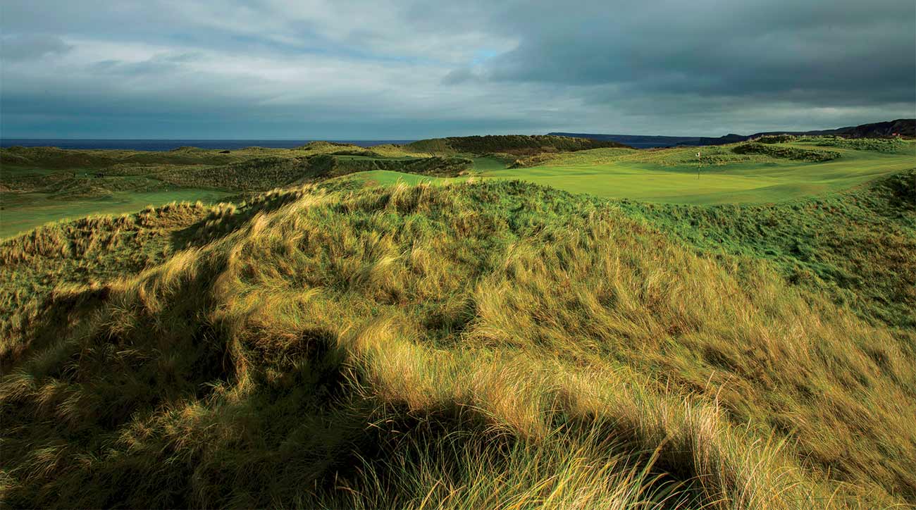 The 17th and 16th holes, which once were Dunluce&rsquo;s 15th and 14th.
