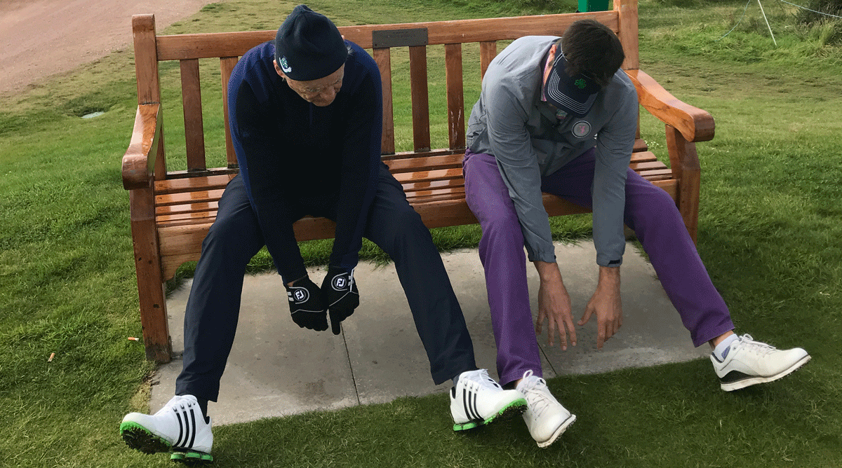 The author, right, loosening up with Bill.