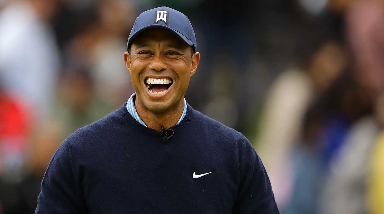 Tiger Woods laughs at a recent tournament.