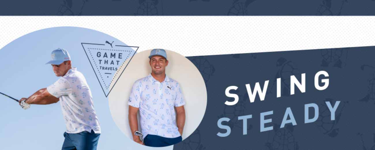 Bryson DeChambeau can be found on Puma Golf's website rocking the turtles.