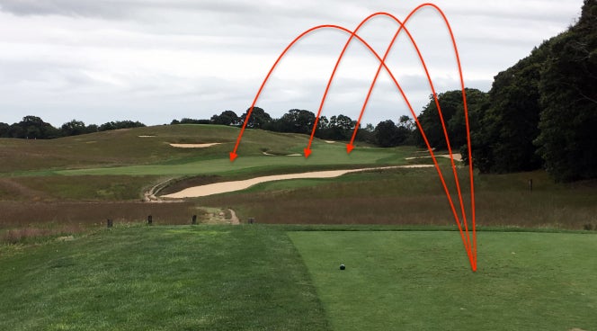 The tee shot presents multiple risk-reward options.