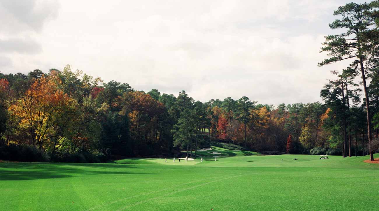 Amen Corner, in shades of green — and a little orange!