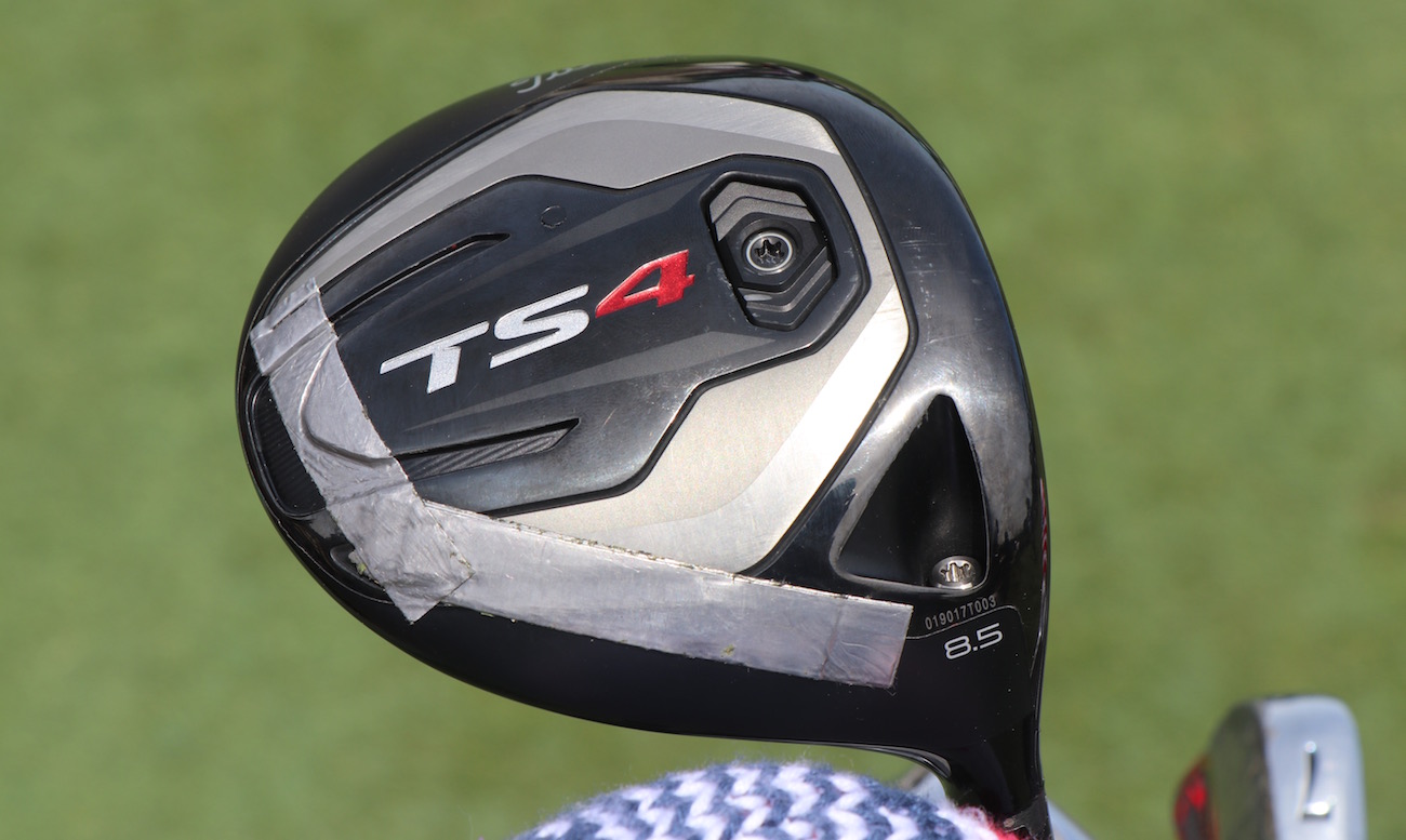 Scott Piercy applies lead tape to the rear and heel sections of his Titleist TS4 driver to dial in his ball flight.