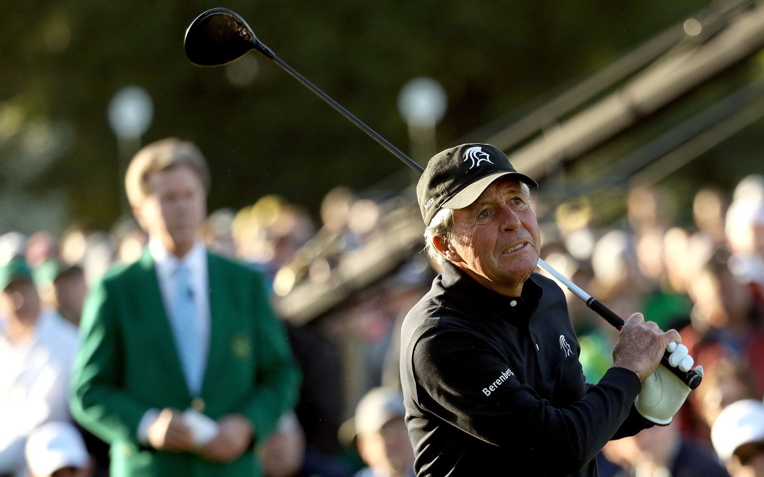 Gary Player hits a ceremonial tee shot down the first fairway at Augusta National.