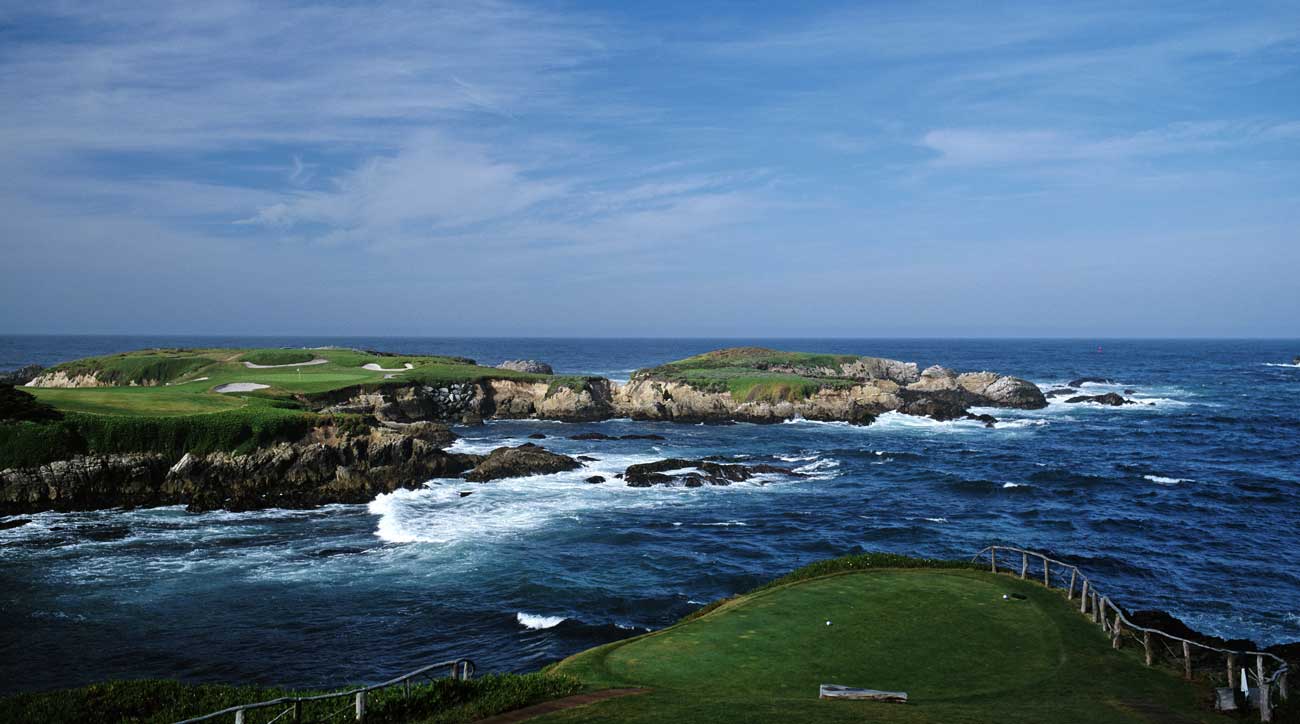 The iconic par-3 16th hole at Cypress Point.