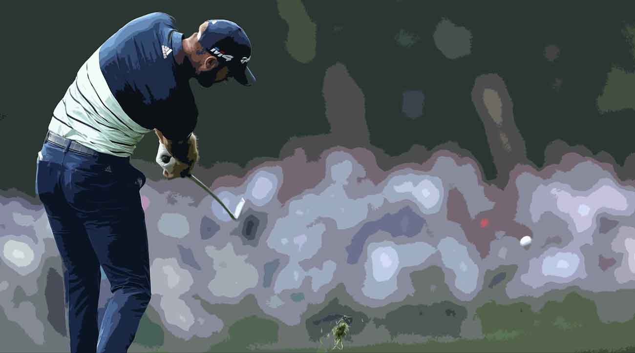 Dustin Johnson stubs a wedge on the 15th.