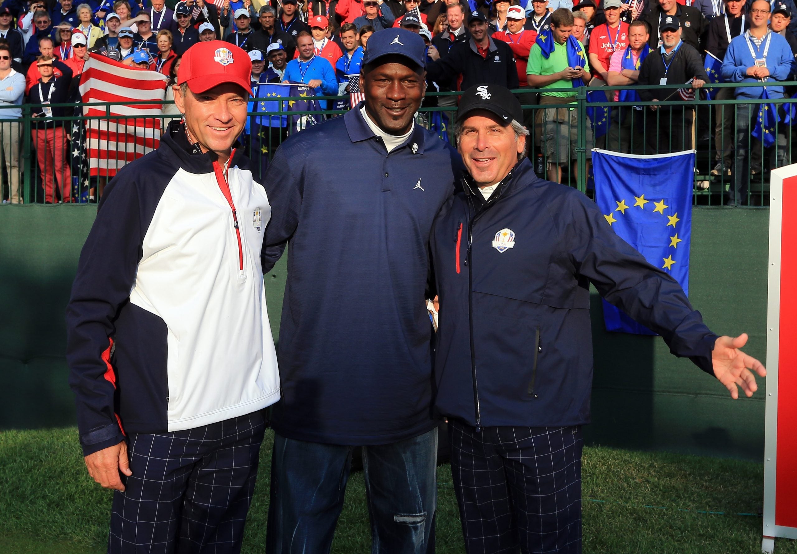 Davis Love III, Michael Jordan and Fred Couples at the 2012 Ryder Cup.