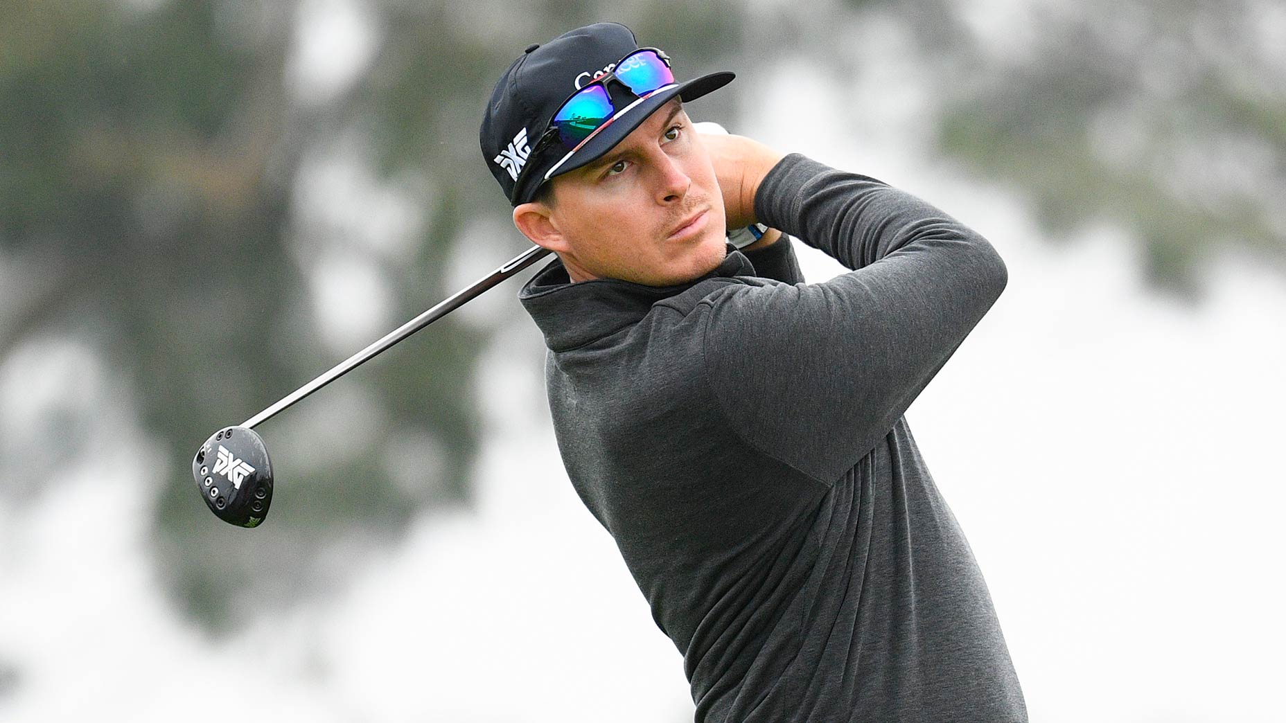 Joel Dahmen watches a shot.