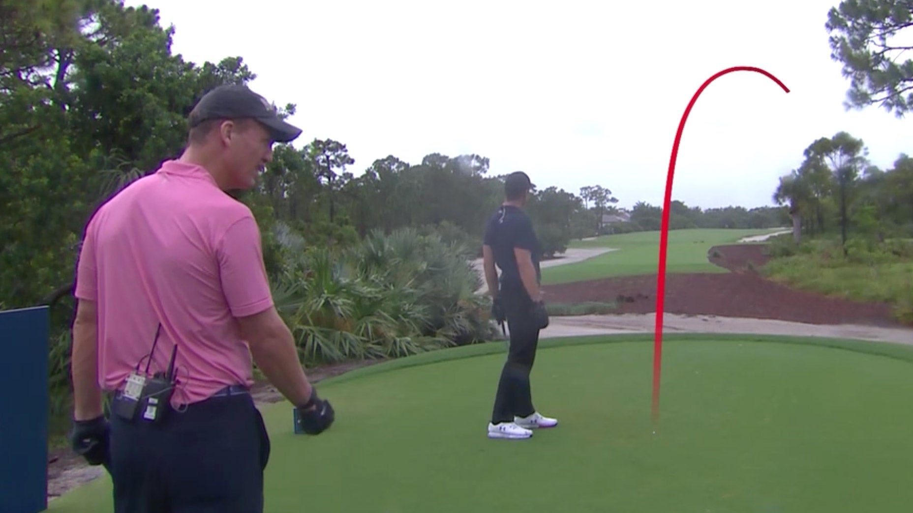 Tom Brady hits a shot right.