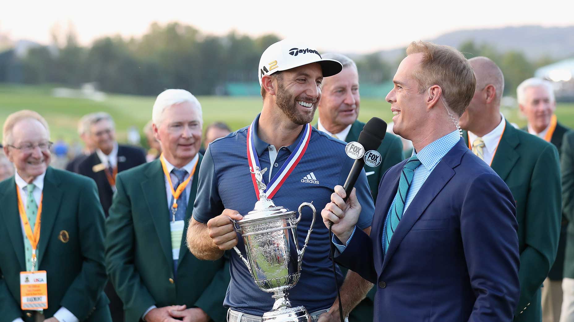 joe buck laughs with dustin johnson us open