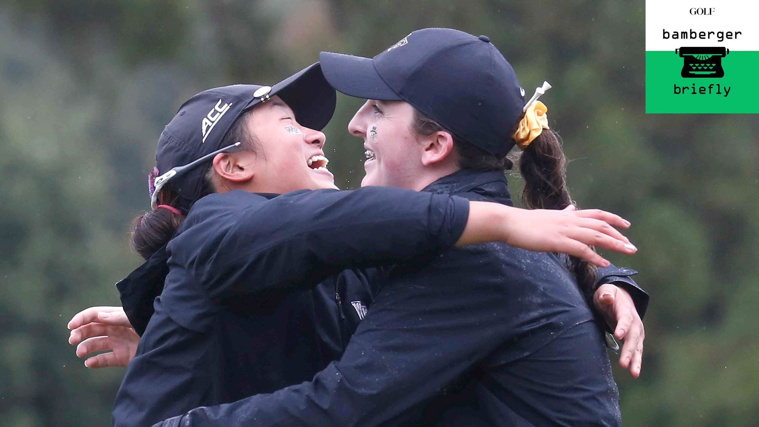 Swing Liu and Lauren Walsh hug at the 2019 East Lake Cup.