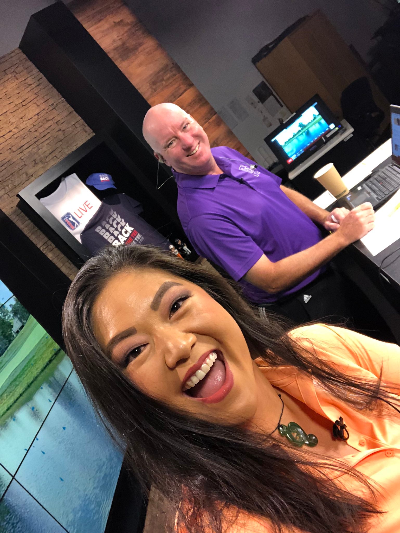 Christina Kim gets ready for a PGA Tour Live broadcast.