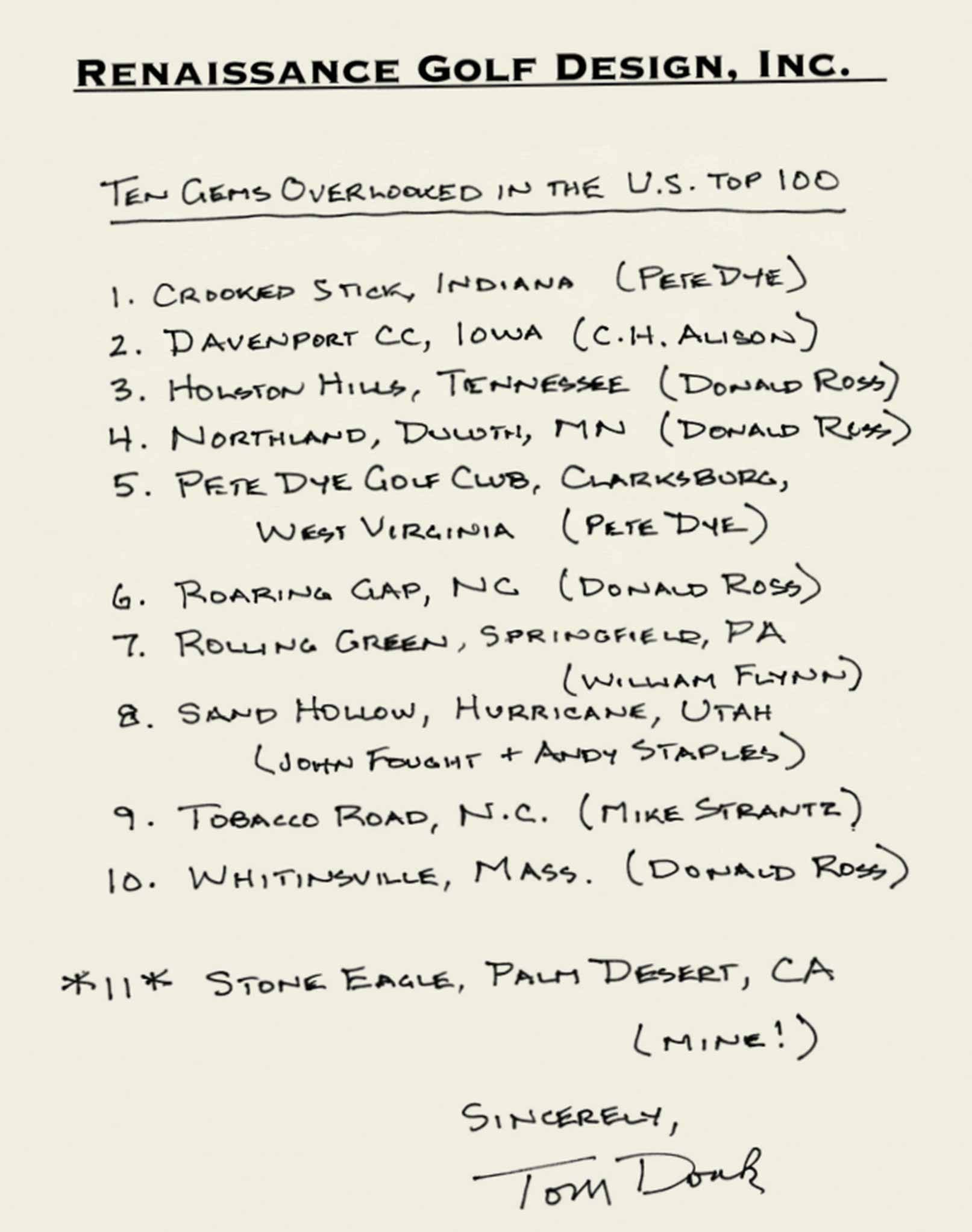 tom doak top 10 courses in us