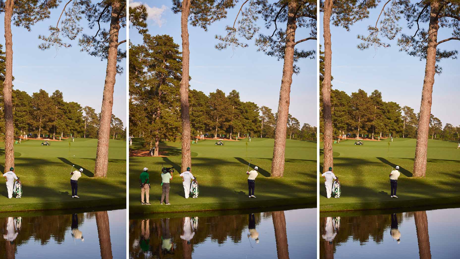 Hideki Matsuyama pitches back towards the flag on No. 16.