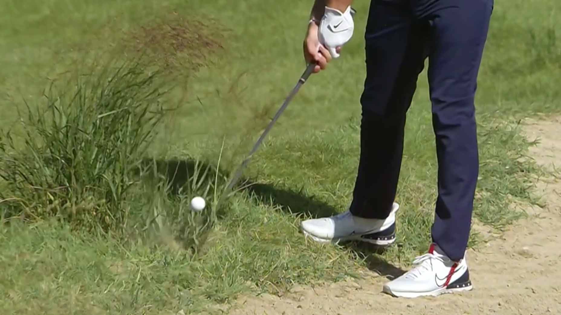 Brooks Koepka hits a shot at the ryder cup