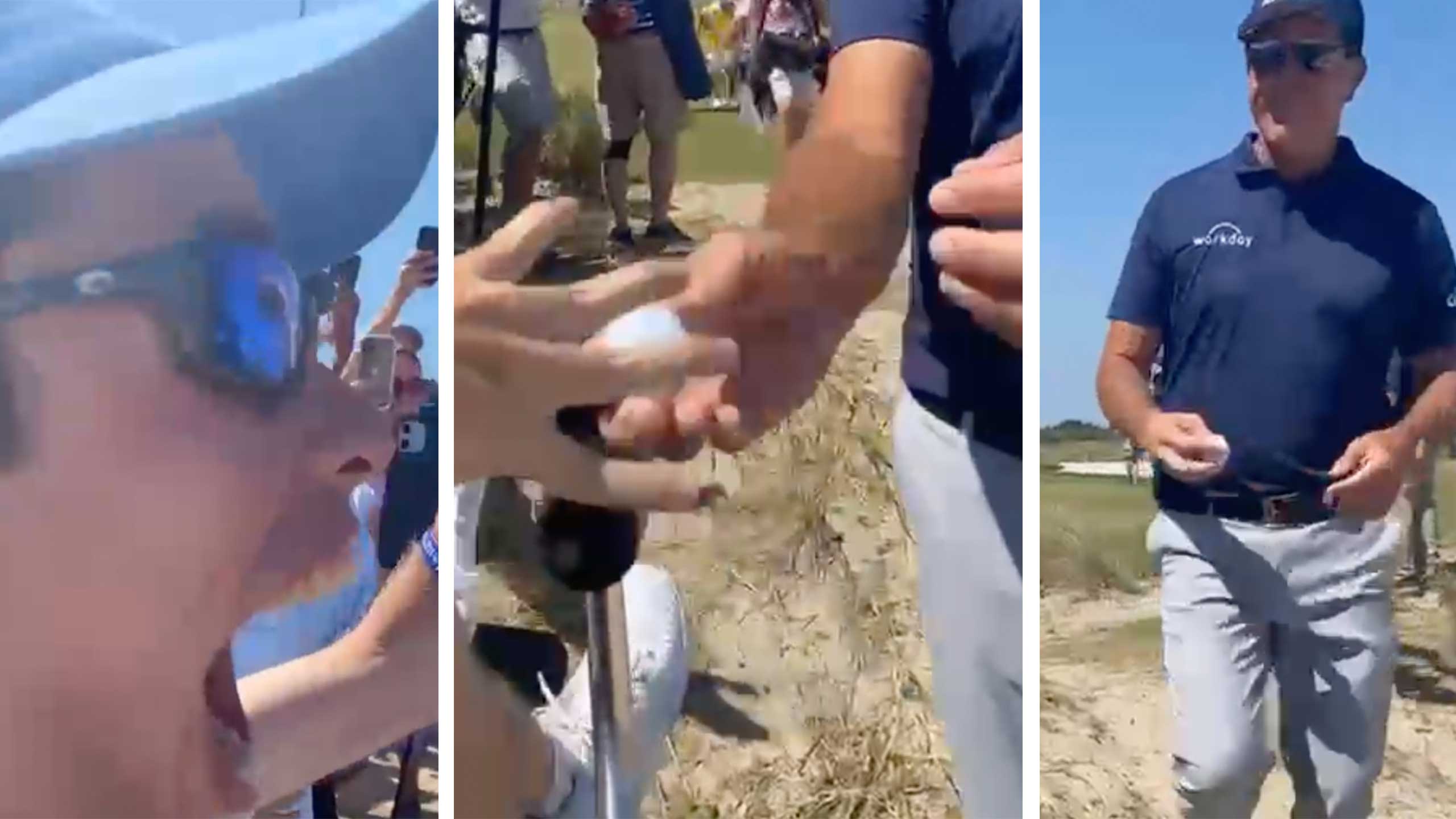 phil mickelson handing ball to fan at 2021 PGA