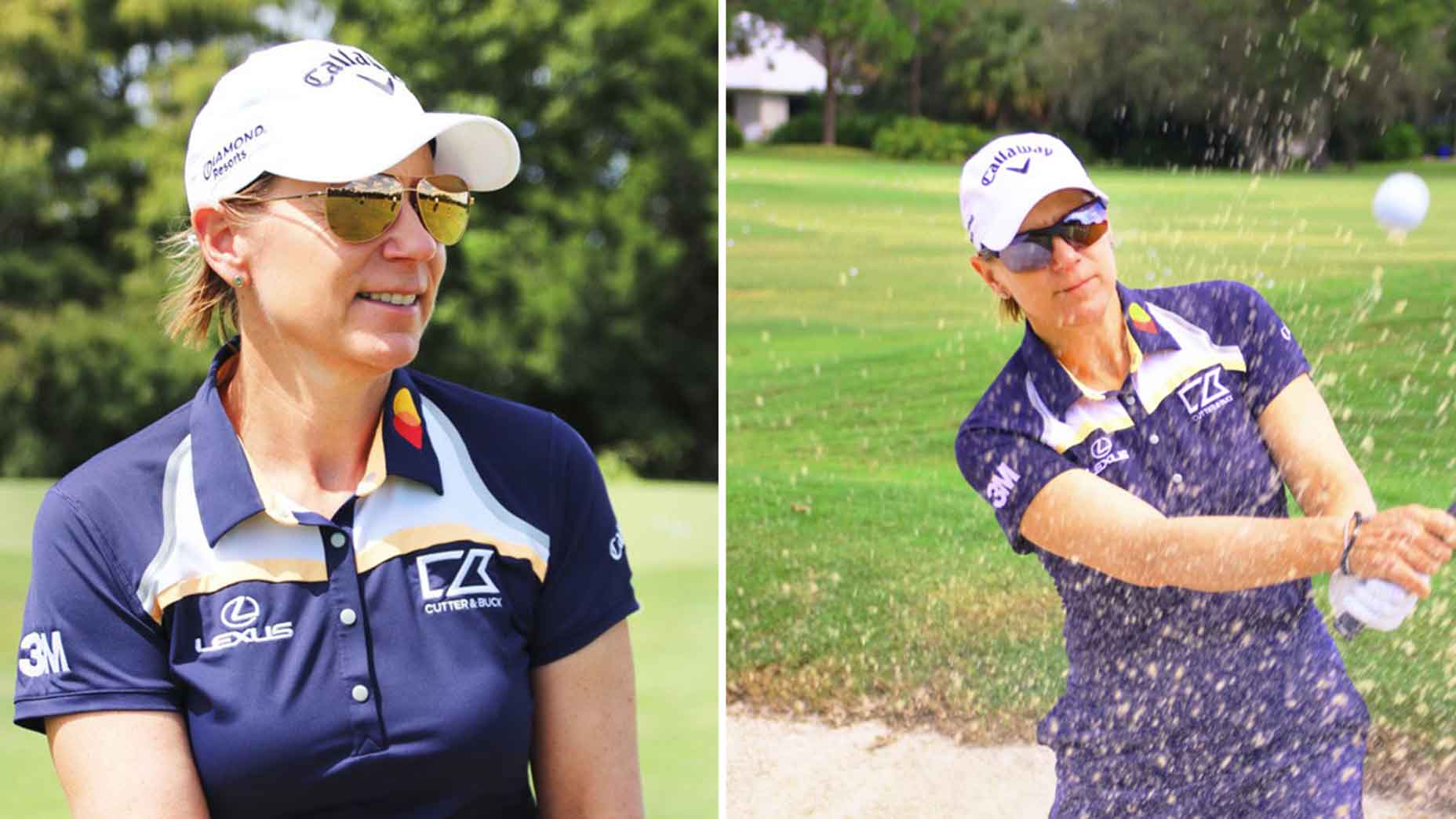 Two photos of Annika Sorenstam wearing Revo sunglasses