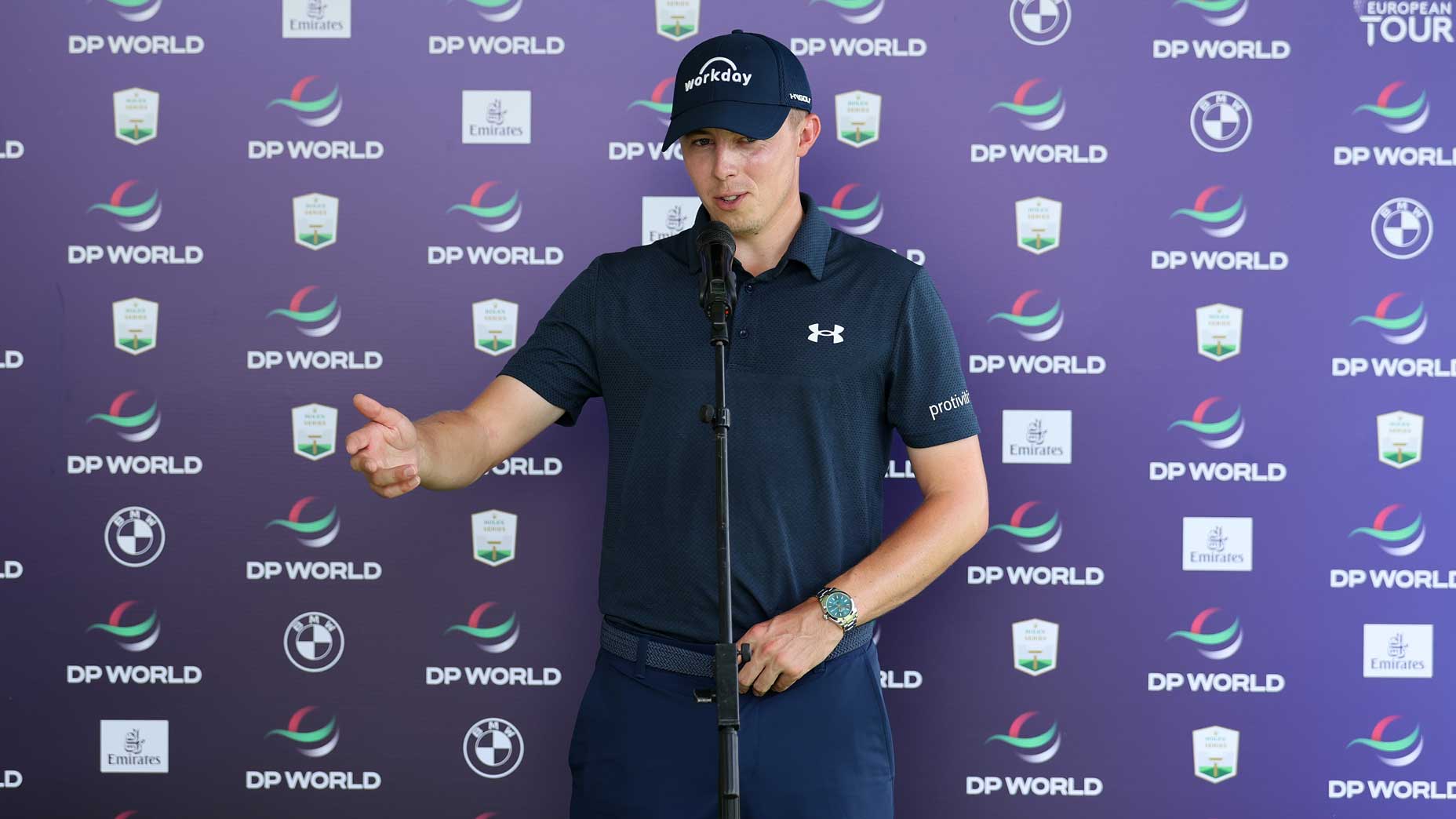 Matthew Fitzpatrick speaks during press conference at DP World Tour Championship