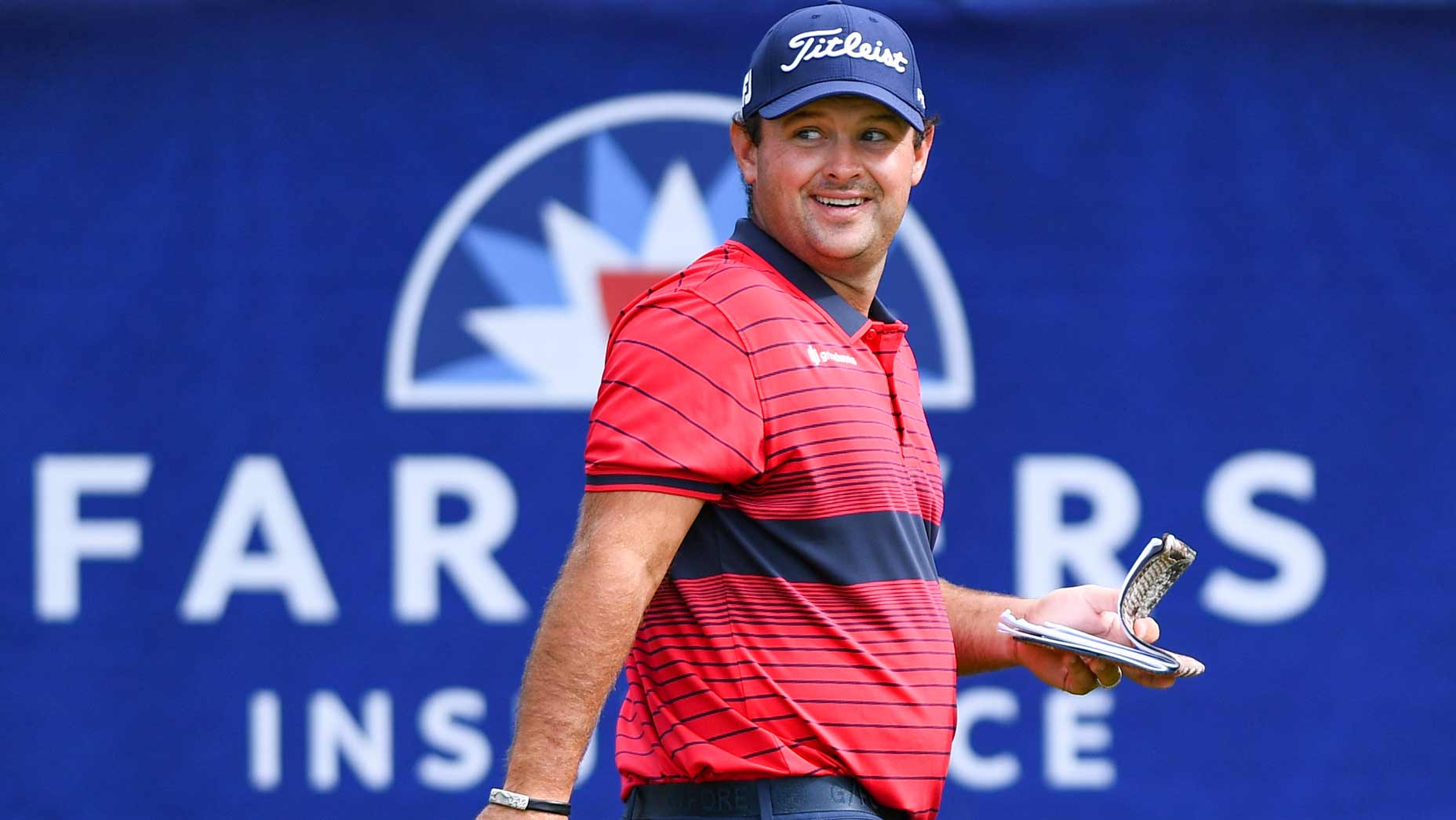 Patrick Reed walks on tee box at 2021 Farmers Insurance Open