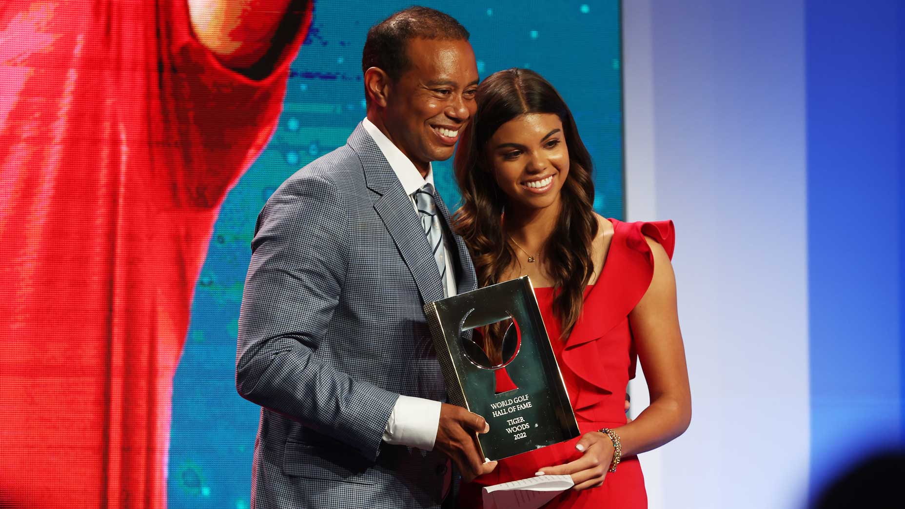 Tiger Woods and his daughter Sam at the Hall of Fame induction ceremony on Wednesday night.