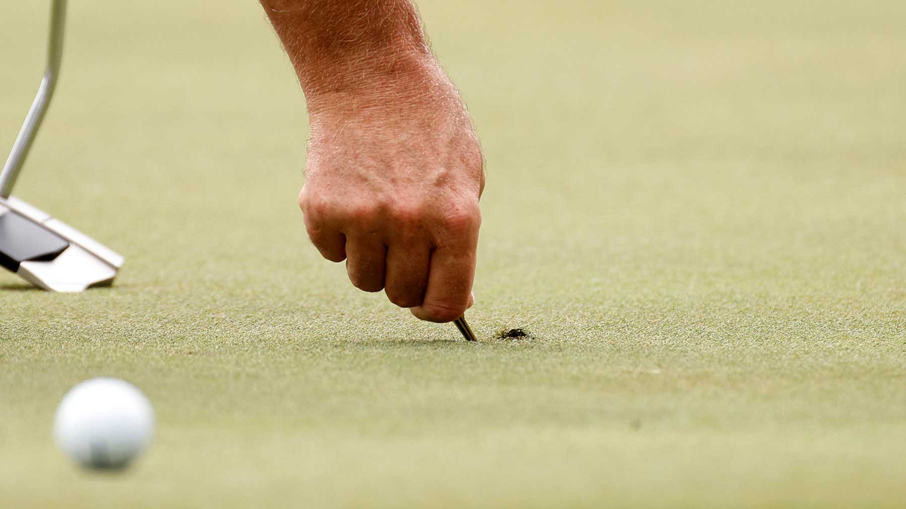 golfer repairing ball mark