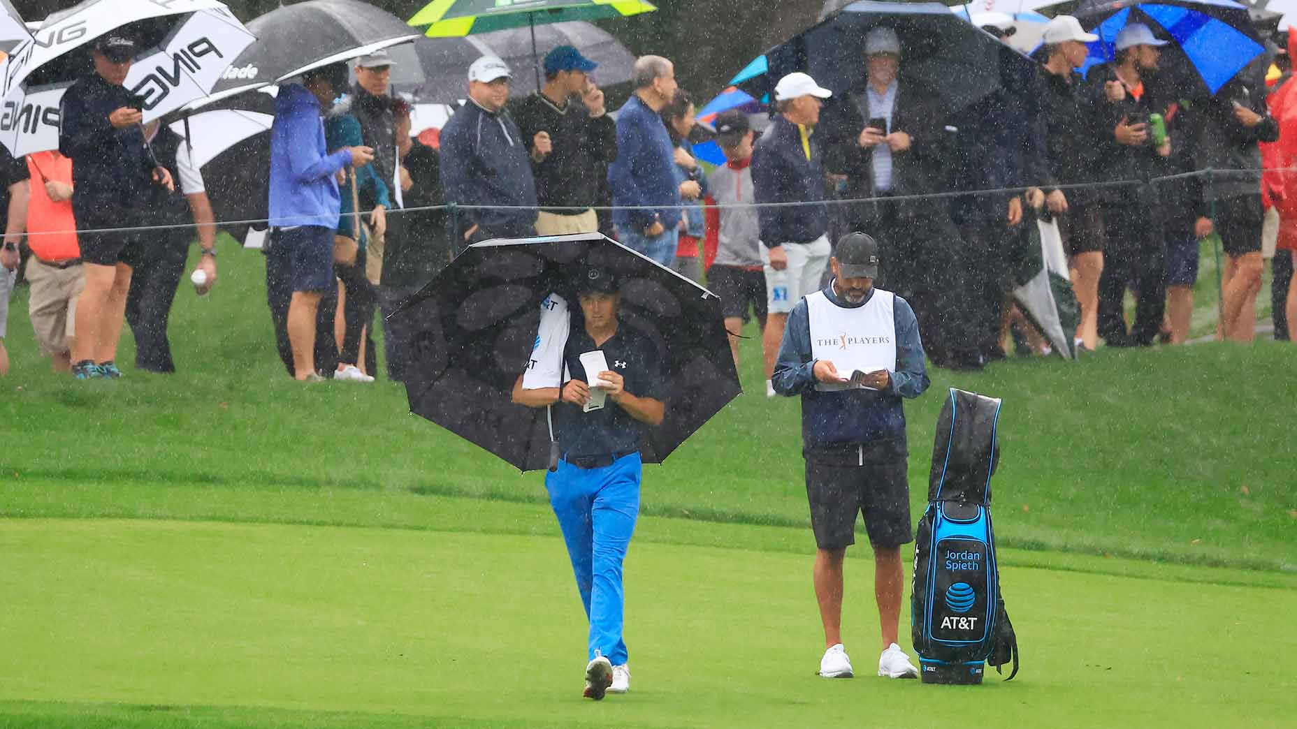Jordan Spieth walks down the fairway at the 2022 Players Championship.