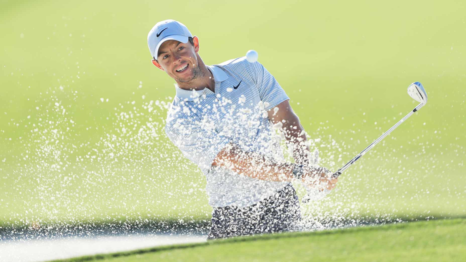 rory mcilroy hits bunker shot