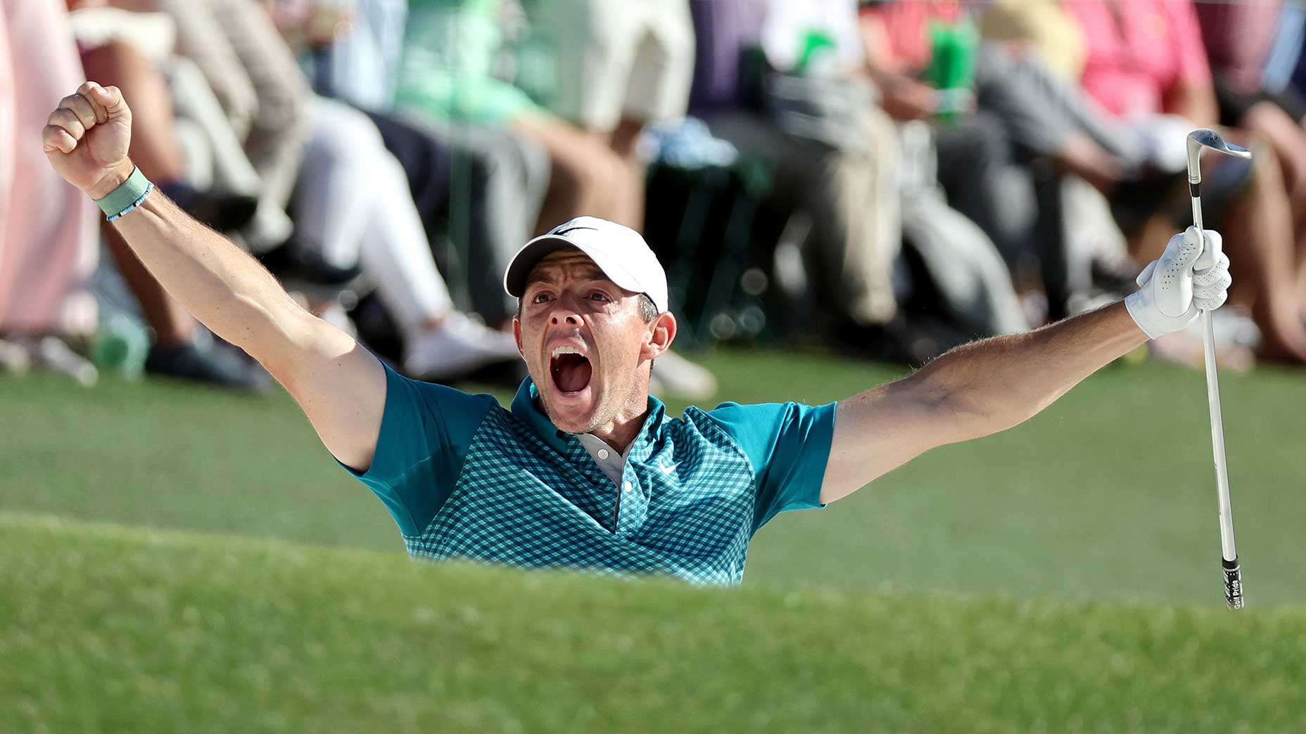 Rory McIlroy celebrates on sunday at the masters.
