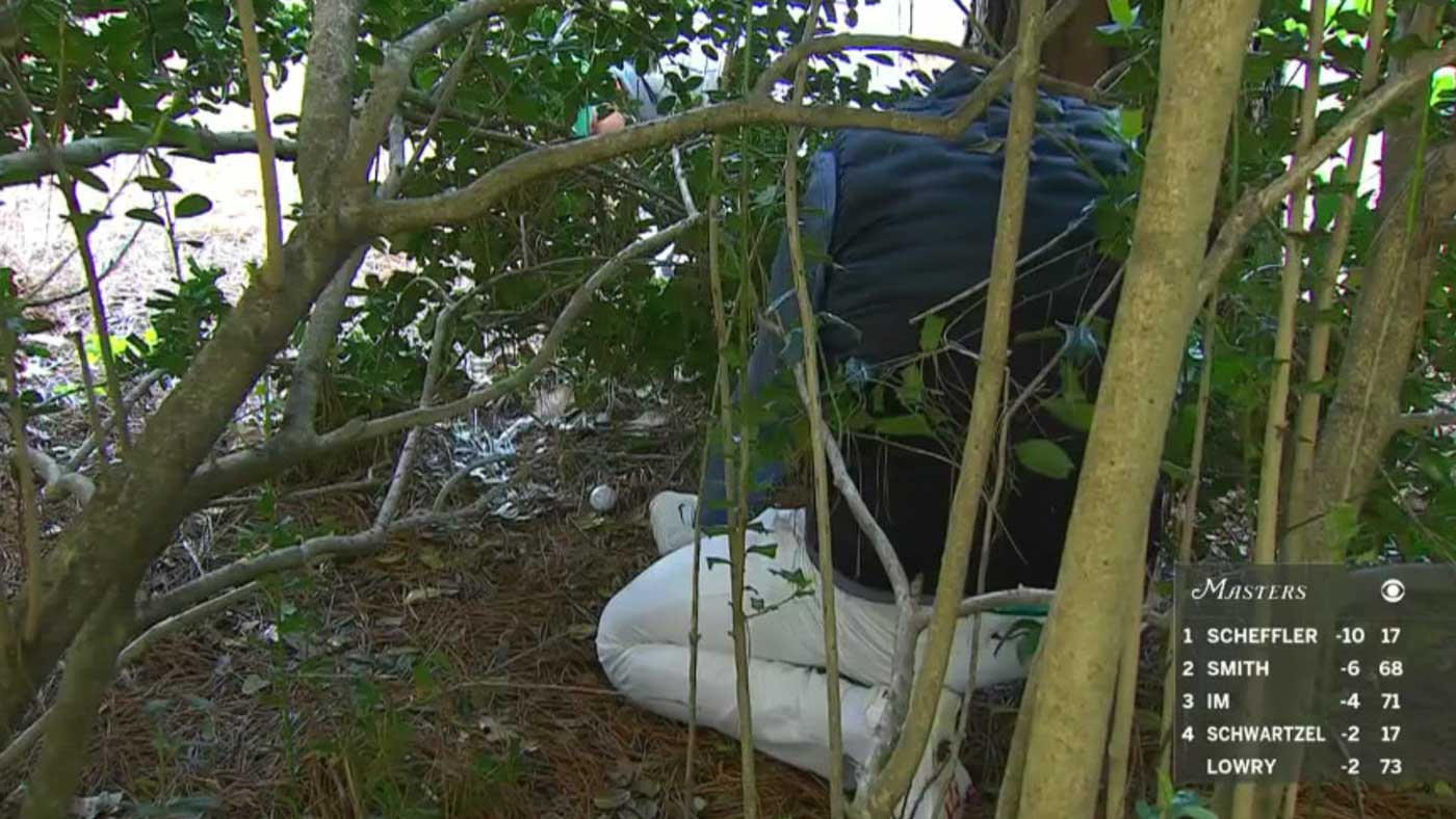 scottie scheffler in bushes at masters