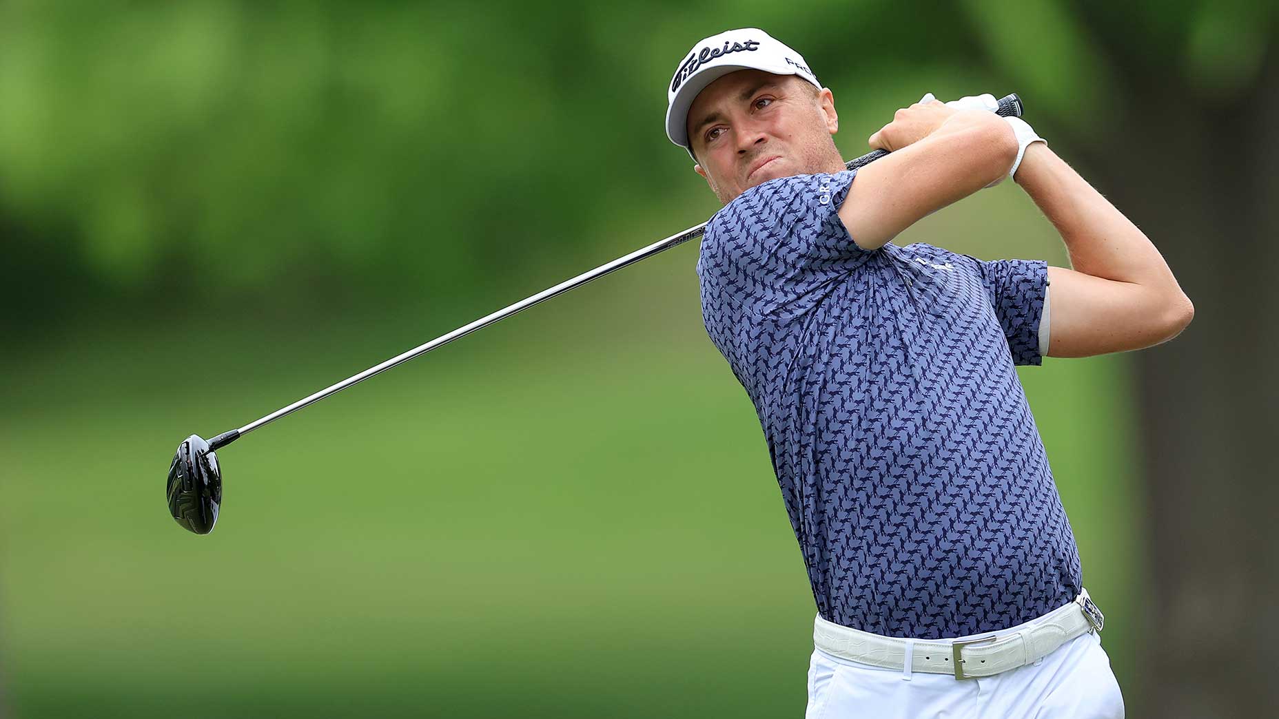 Justin Thomas tees off during his round on Saturday at the PGA.