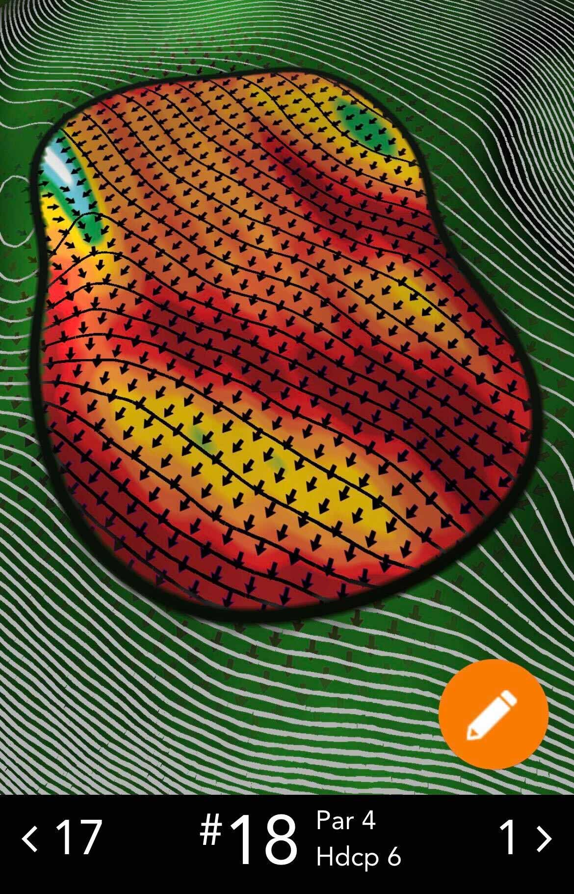 The 18th green at River Valley Golf Course as seen using the GolfLogix app.