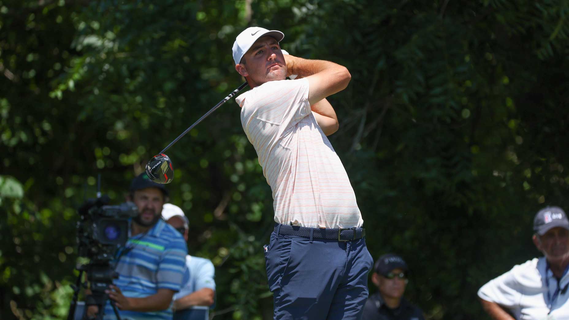 Scottie Scheffler hits during Charles Schwab Challenge