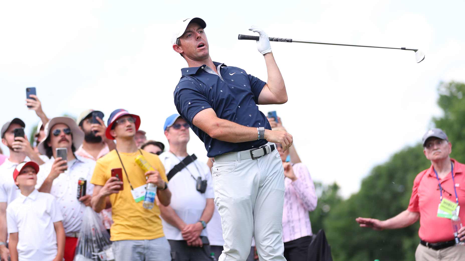 Rory McIlroy watches shot at 2022 travelers Championship