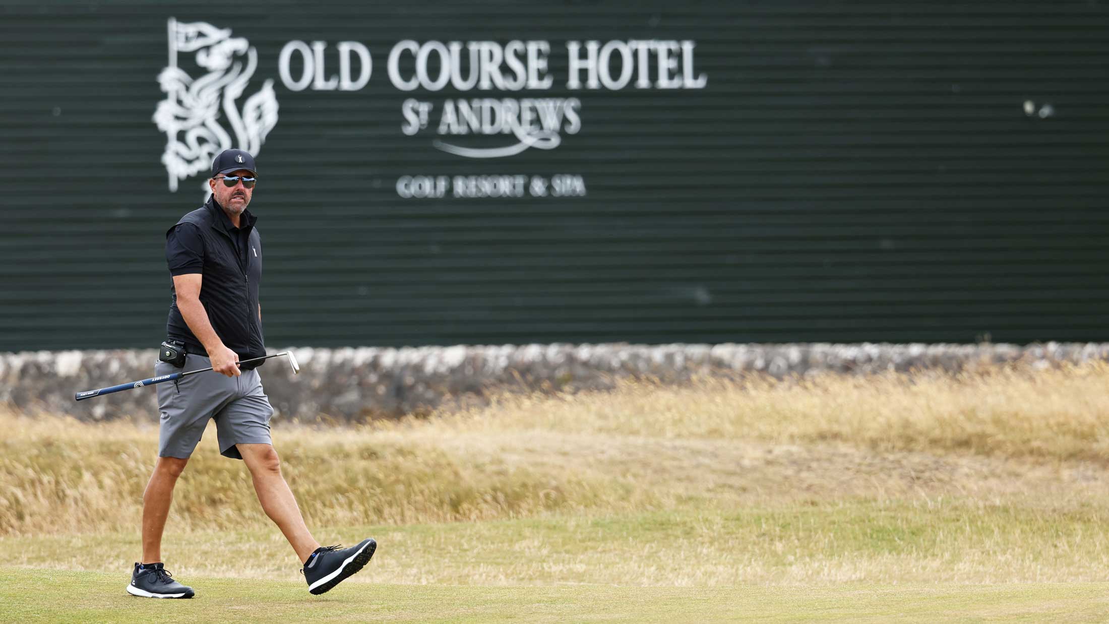 Phil Mickelson of The United States looks on during a practice round prior to The 150th Open at St Andrews Old Course on July 12, 2022 in St Andrews, Scotland.
