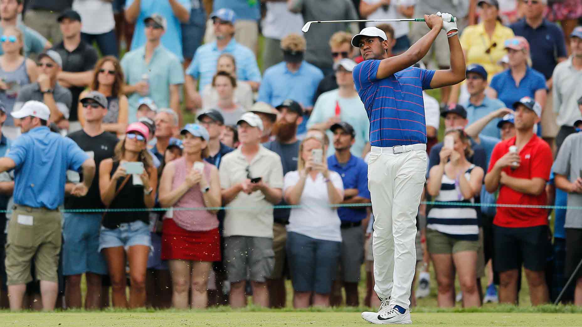 Toiny Finau hits tee shot at 3M Open