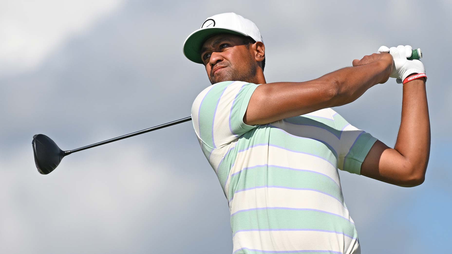 Tony Finau hits tee shot during PGA Tour event