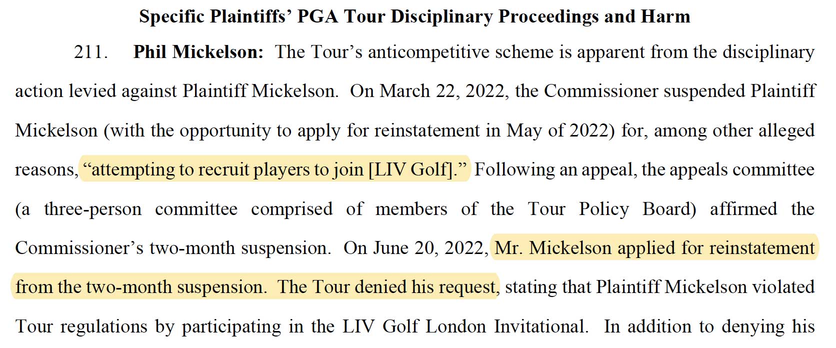 LIV golf lawsuit
