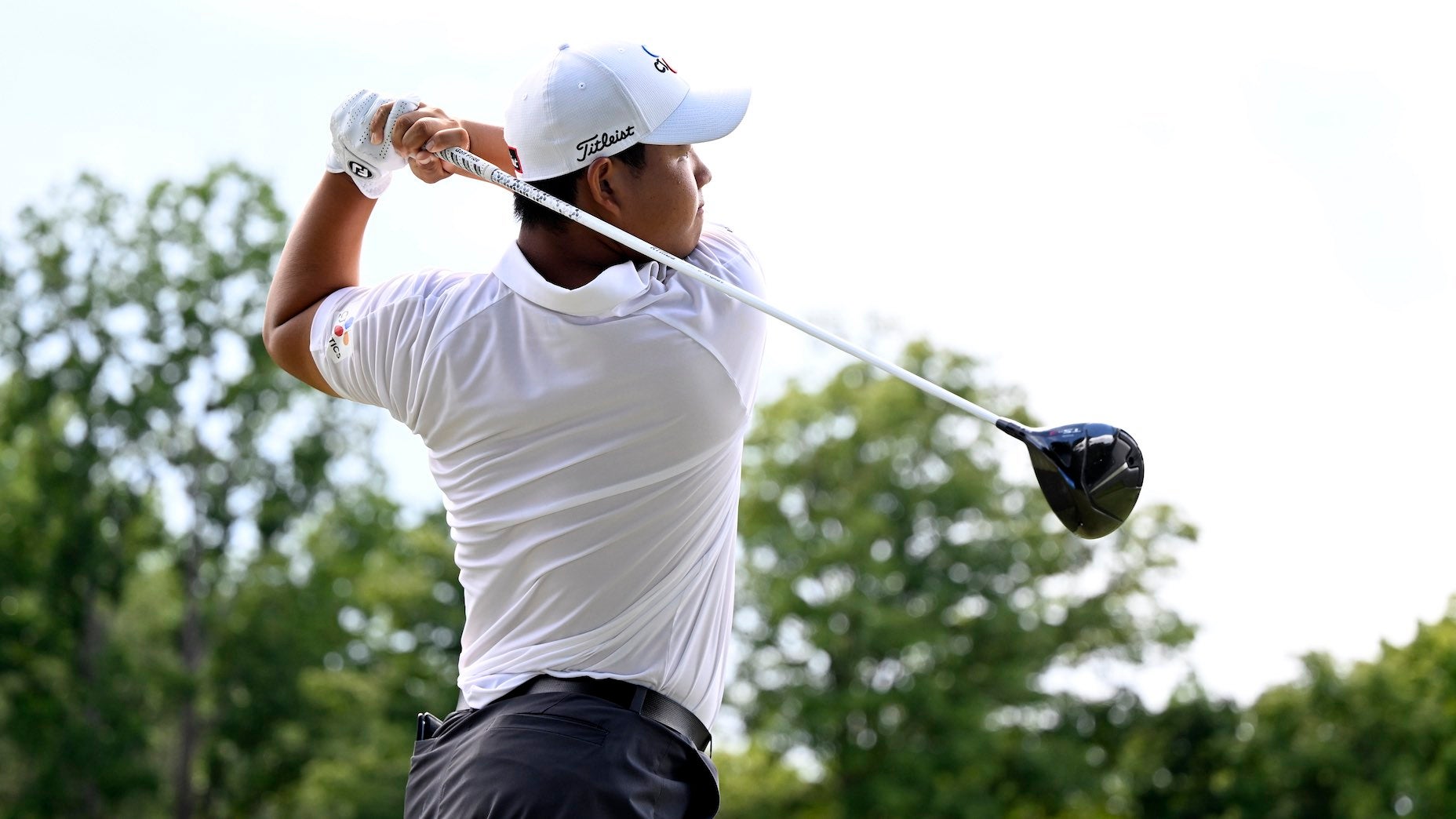 Joohyung Kim watches drive at 2022 Wyndham Championship