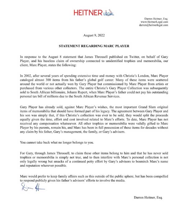 Marc Player statement