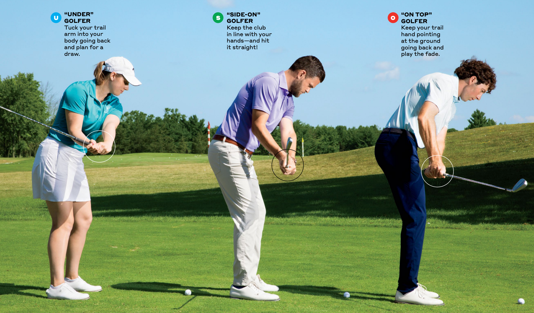 three golfers demonstrate