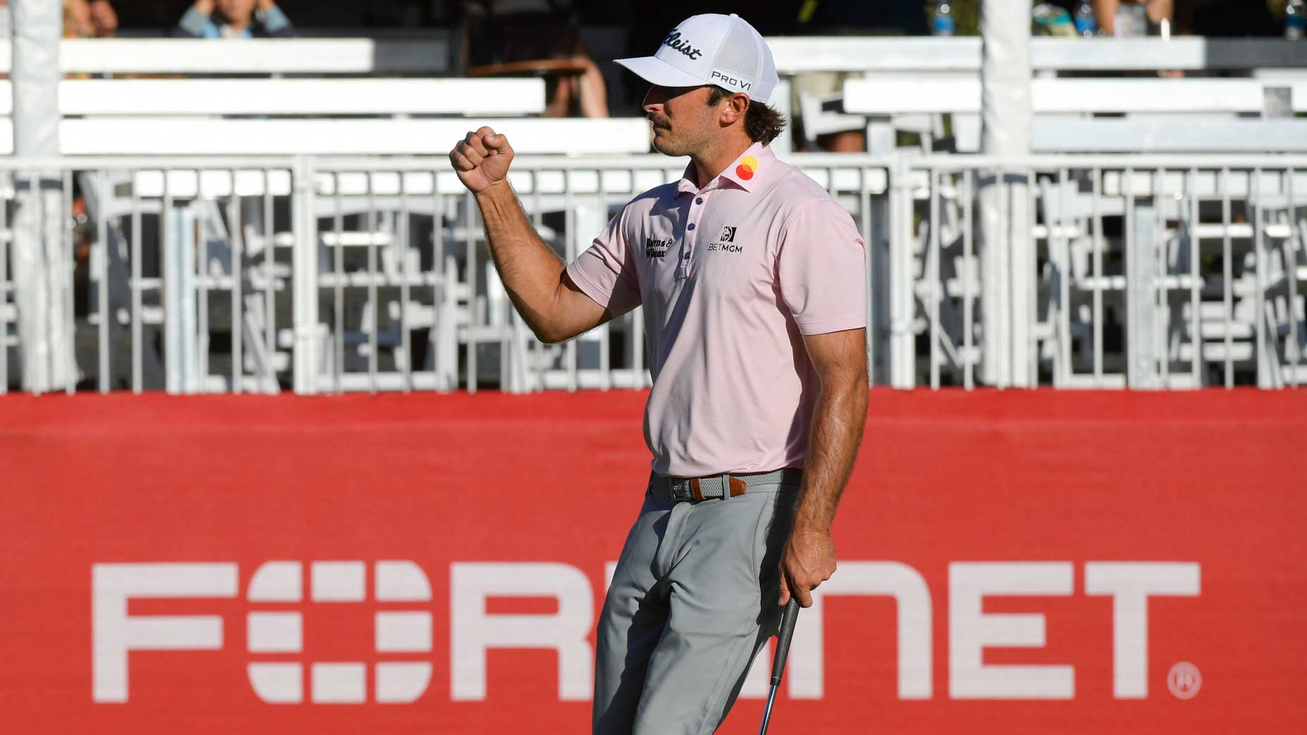 Max Homa fist pumps after made putt at 2021 Fortinet Championship