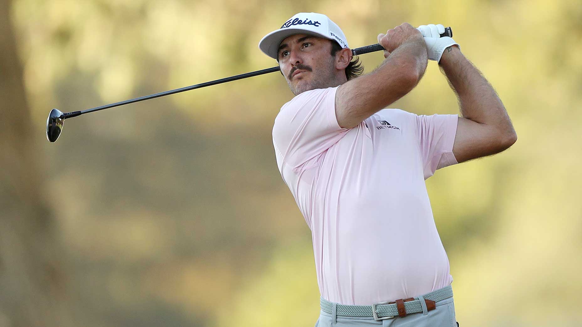 Max Homa watches his shot into the 18th hole during the final round of the 2021 Fortinet Championship. Homa won by one.