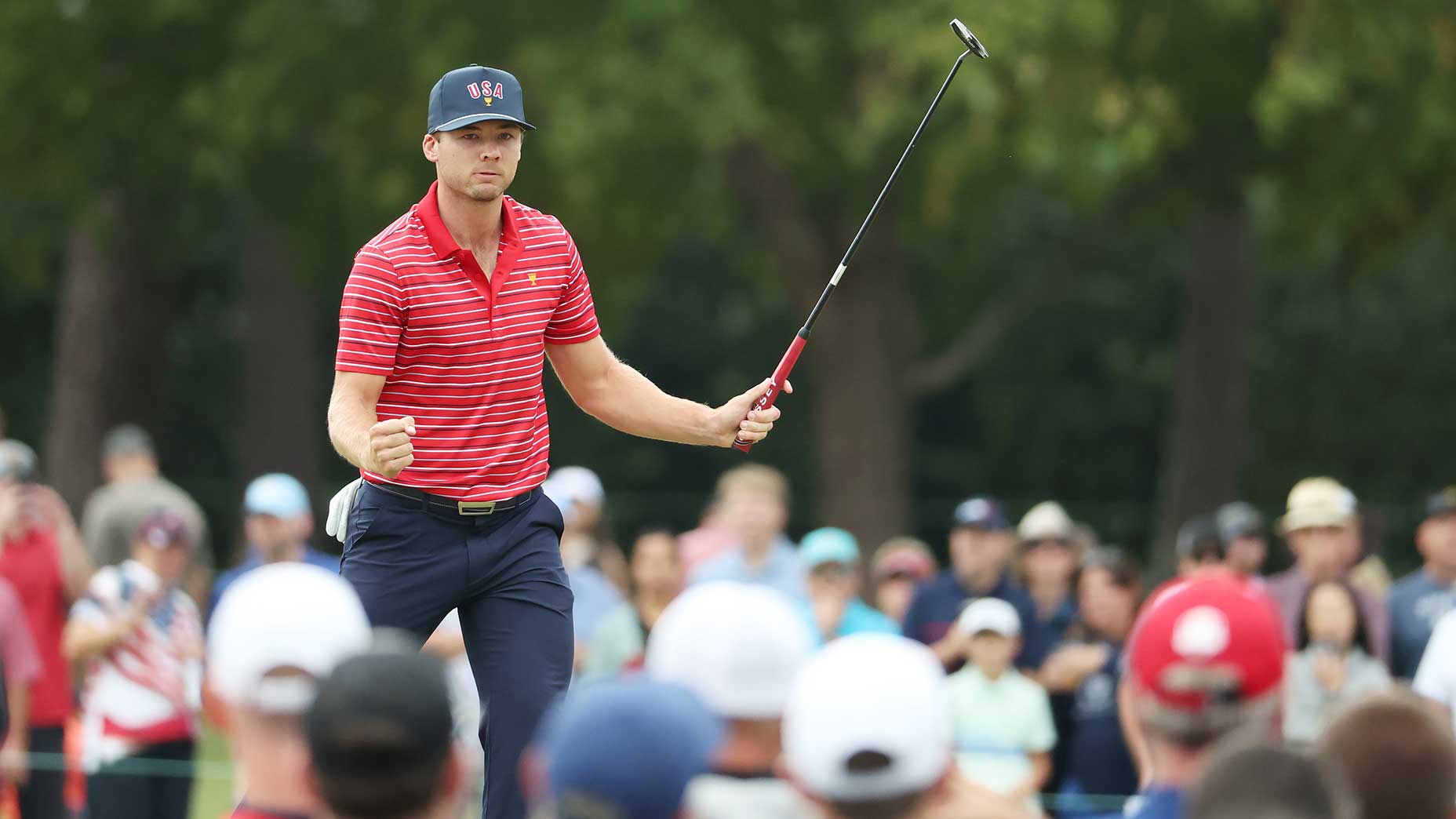 Sam burns celebrates during the final day of the presidents cup