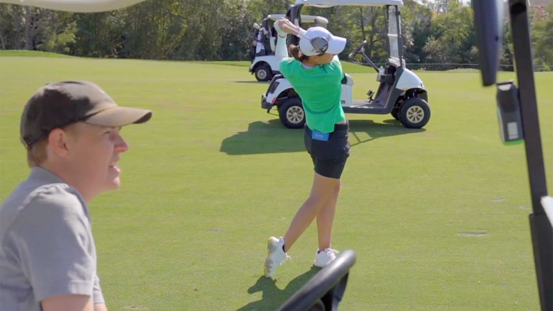 Zephyr melton watches carlota ciganda hit a shot.