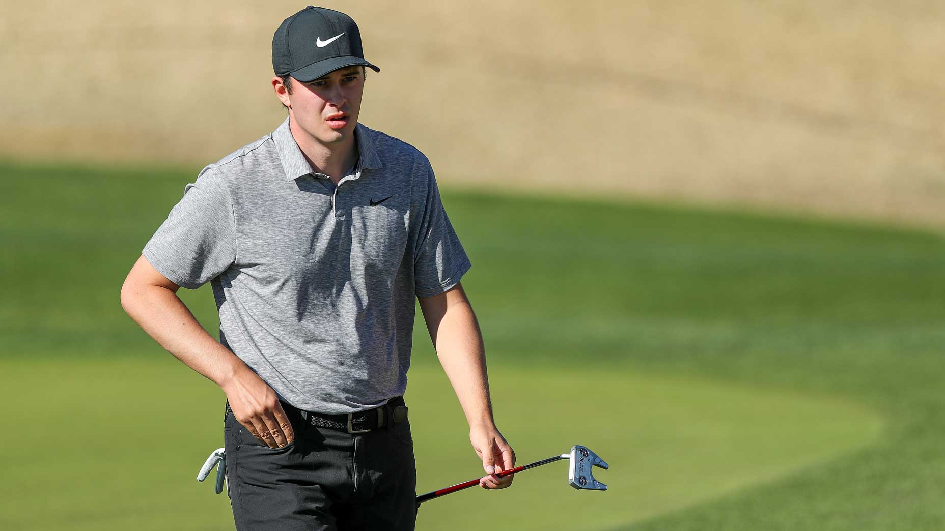 Davis Thompson of the United States walks off a green during the third round of The American Express at PGA West Pete Dye Stadium Course on January 21, 2023 in La Quinta, California.