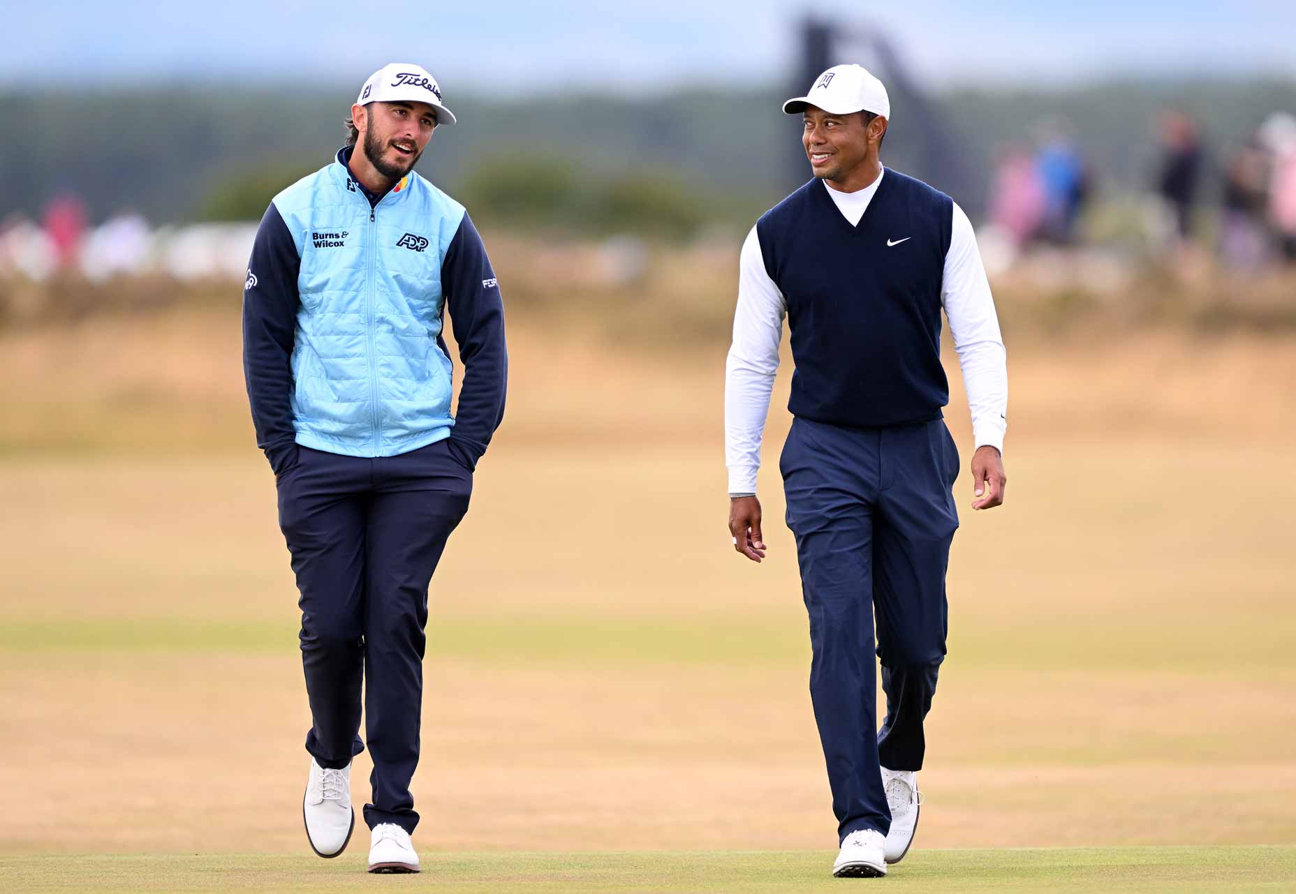 Homa and Tiger Woods at the 2022 Open Championship at St. Andrews.