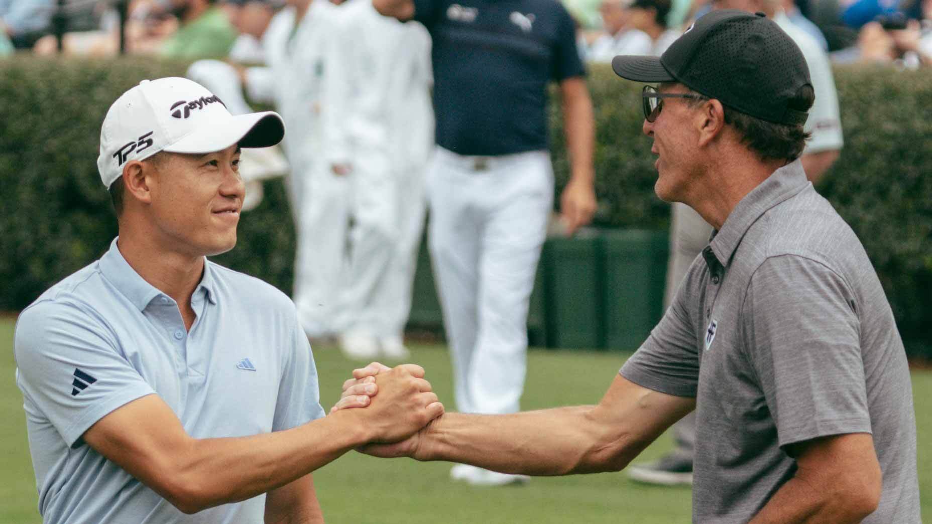 phil mickelson collin morikawa shake hands